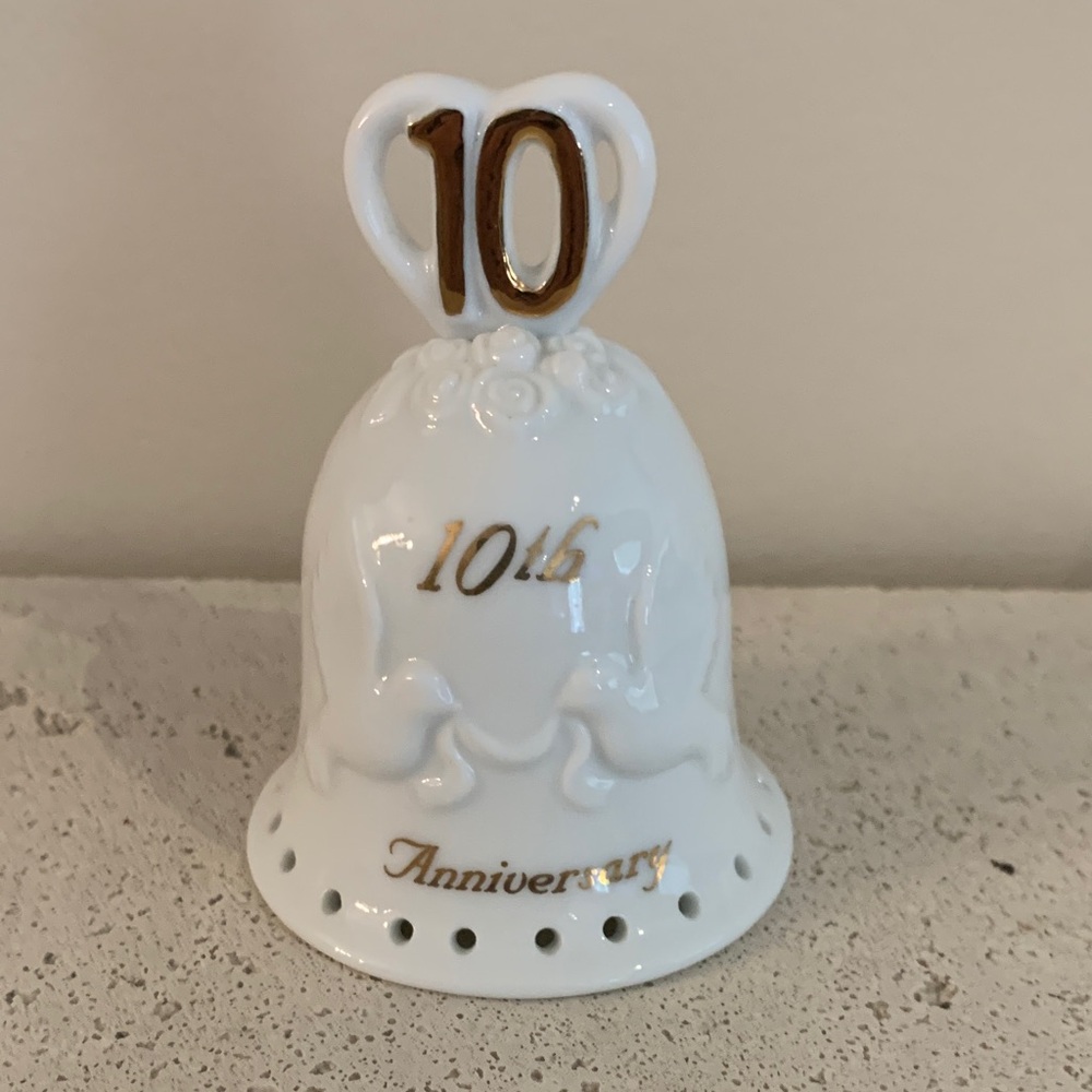 10th Anniversary White Bell with Gold Accents